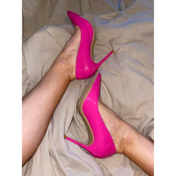 Women Hot Pink Polyurethane Closed Pointed Toe Stiletto High Heel Shoes Pumps - Picture 5 of 10